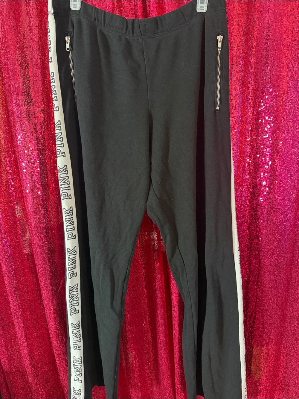 PINK Victoria's Secret Black Leggings with White Logo Side Taper